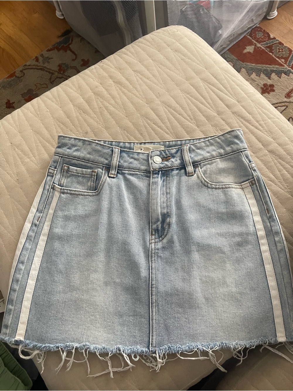 PacSun Light Blue Denim Mini Skirt with White Side Stripes